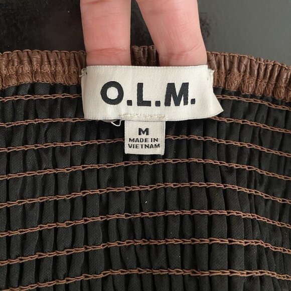 Urban Outfitters OLM Faux Leather Bustier Crop Top M Brown Croc Smocked Corset - Picture 6 of 12